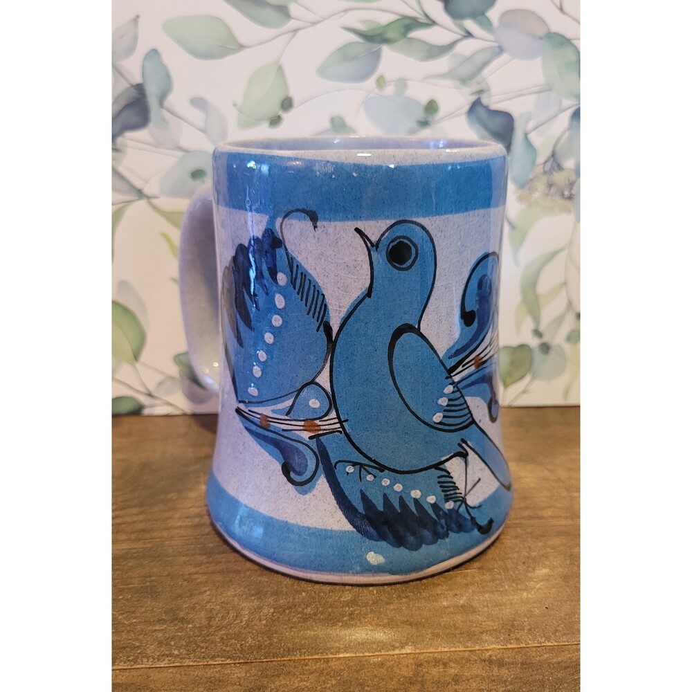 Tonala Blue Bird Pottery Mug - 5"